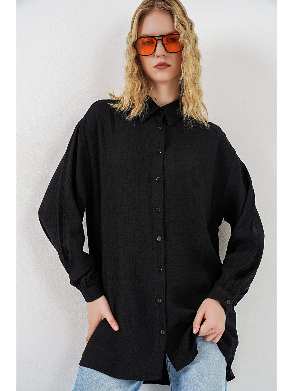 Kadın Dokulu Oversize Tunik 5989 - Siyah