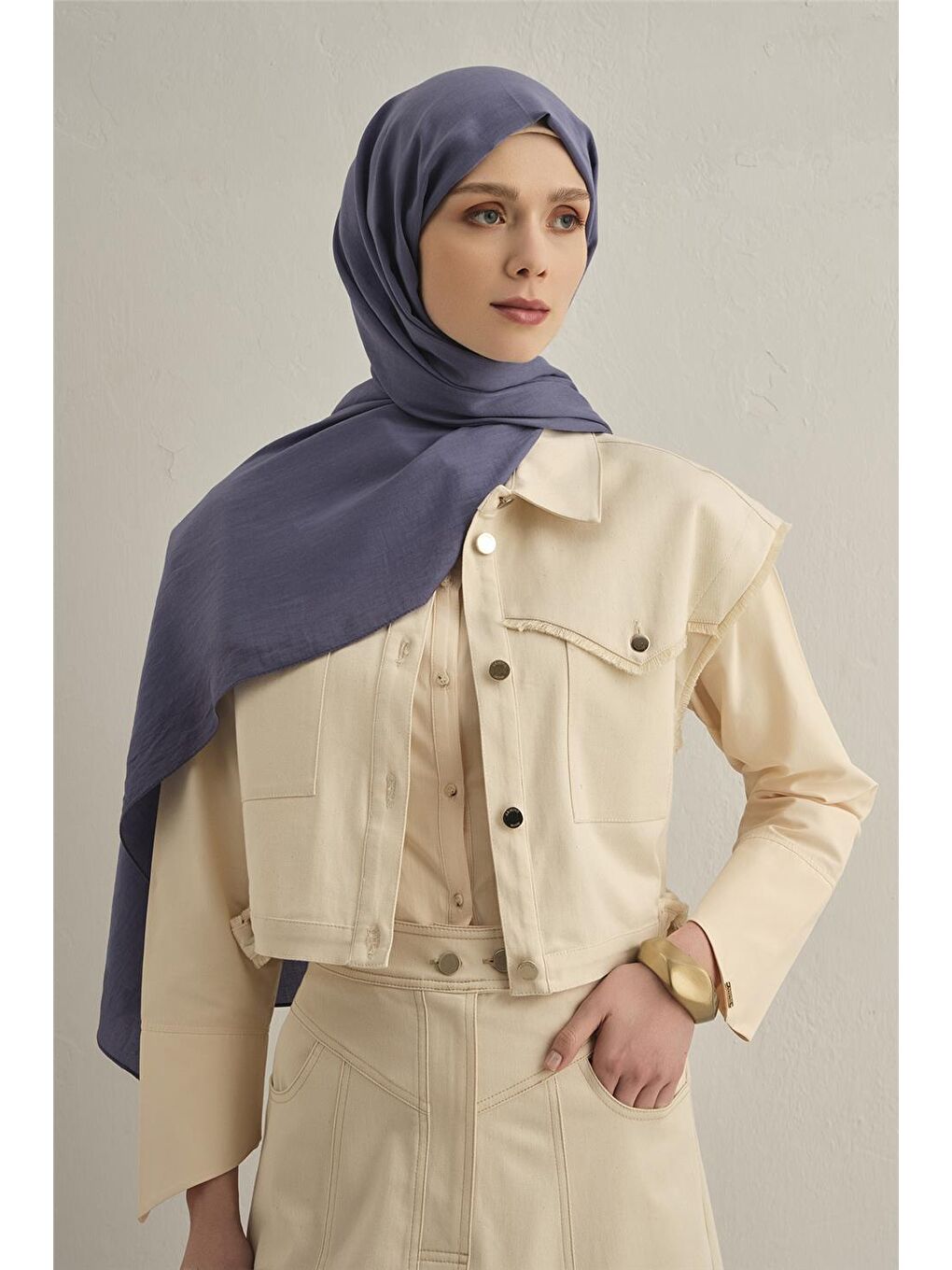 Lila Bordürlü Lyocell Şal 42-1