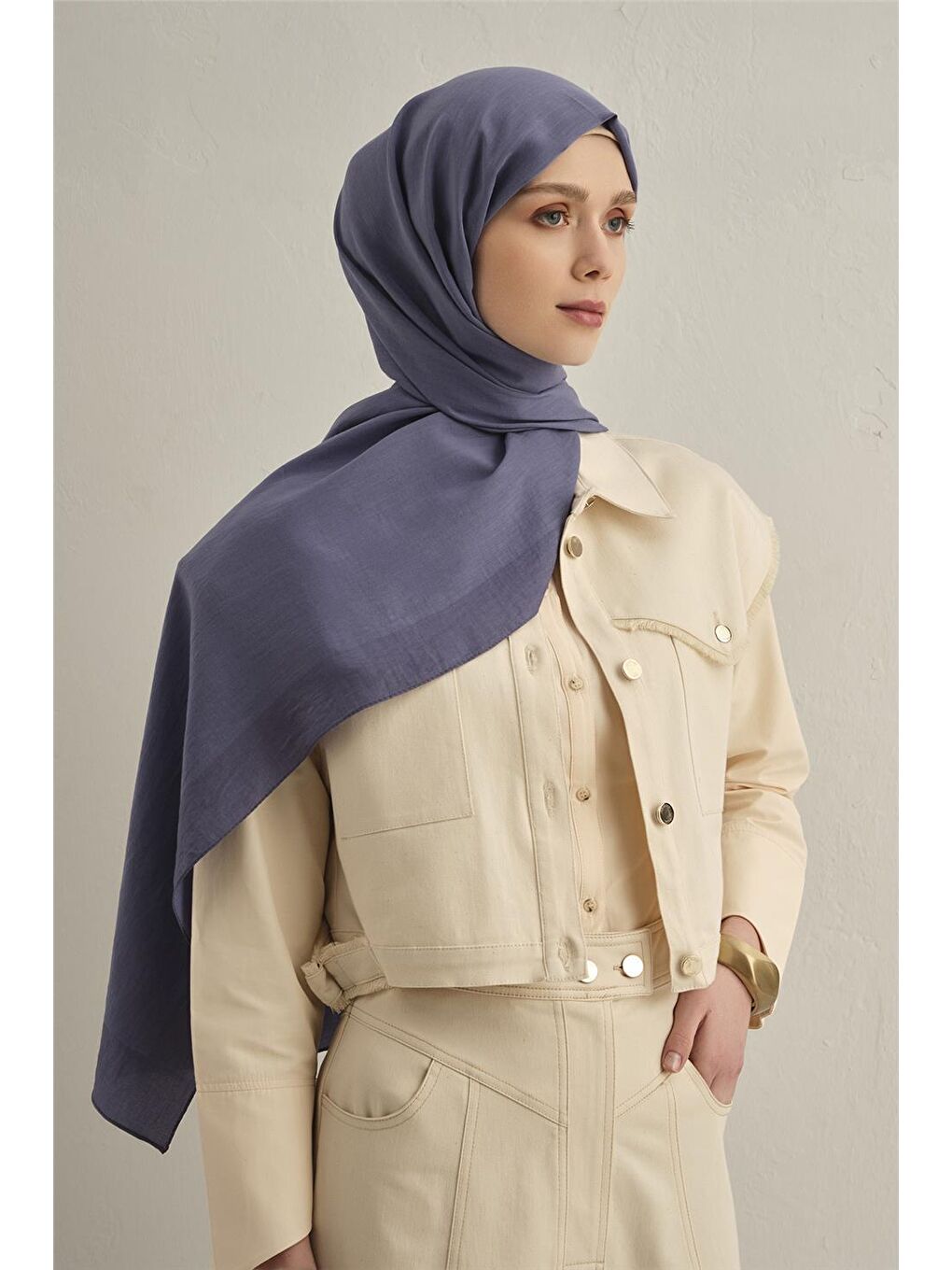 Lila Bordürlü Lyocell Şal 42-2