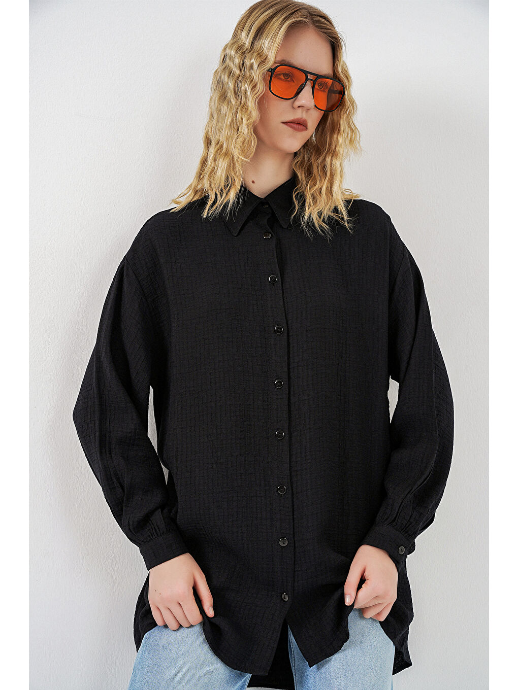 Kadın Dokulu Oversize Tunik 5989 - Siyah-2