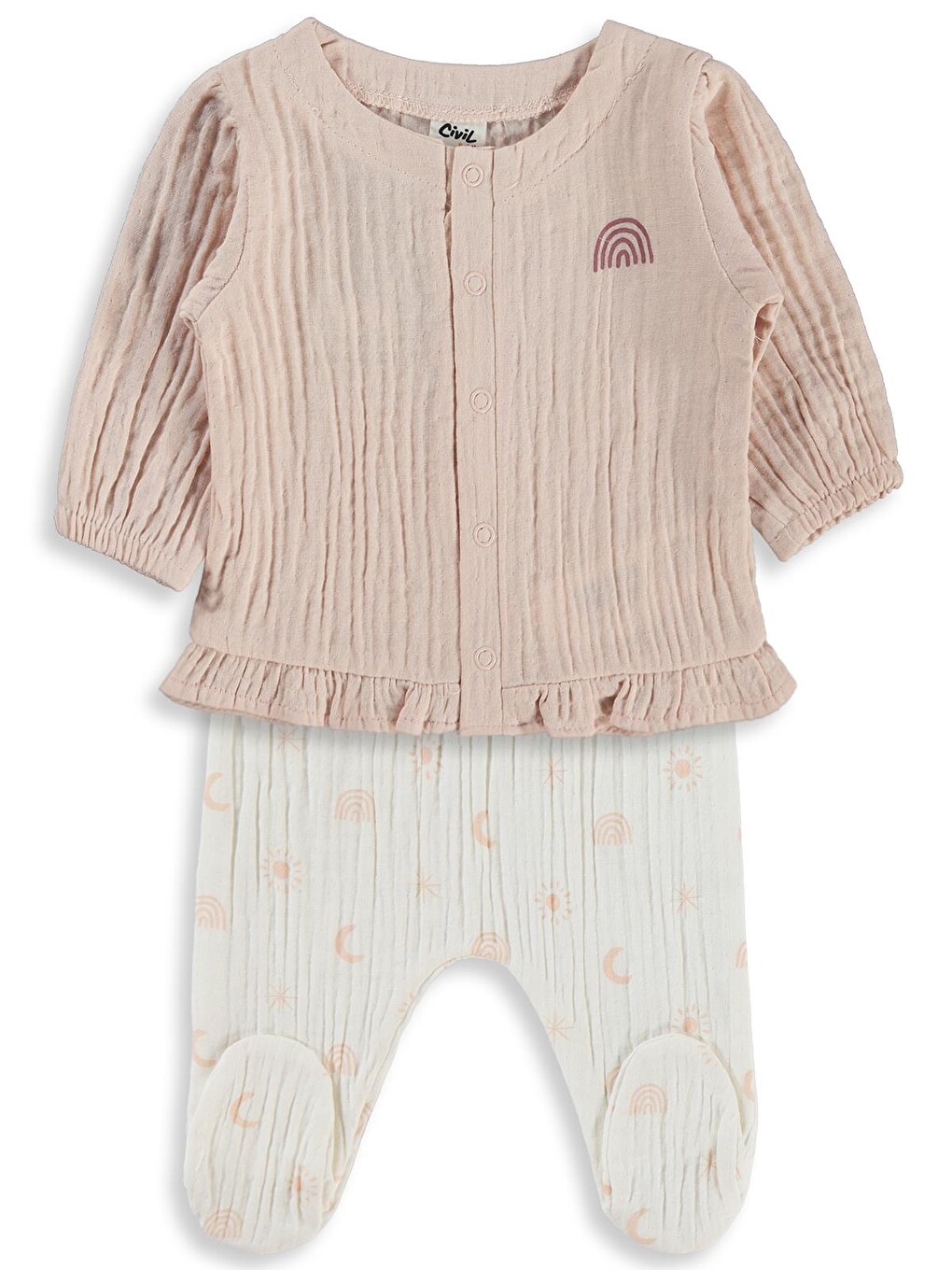 Baby Baskılı 1-9 Ay Pijama Takımı - Ekru
