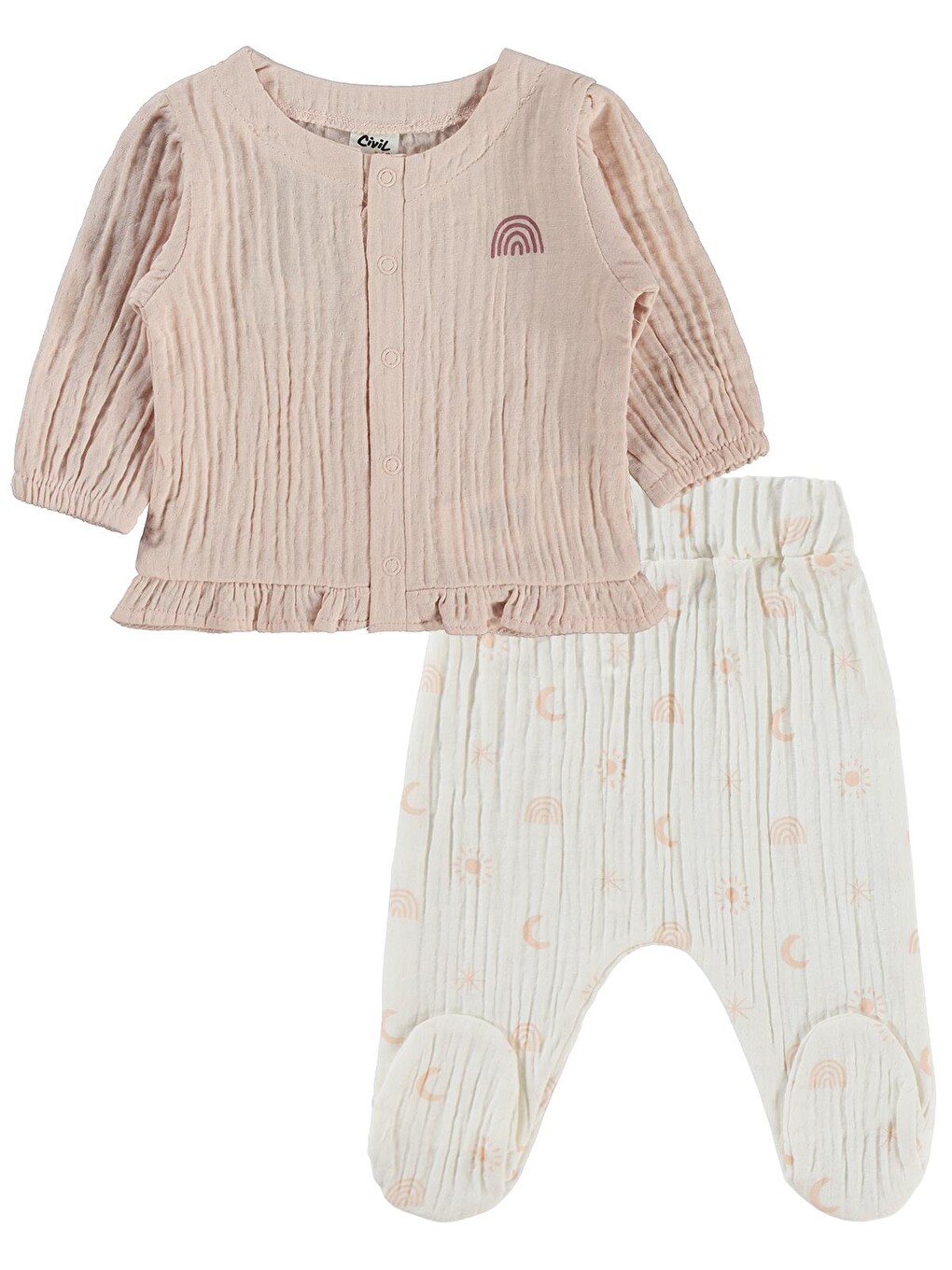 Baby Baskılı 1-9 Ay Pijama Takımı - Ekru-3