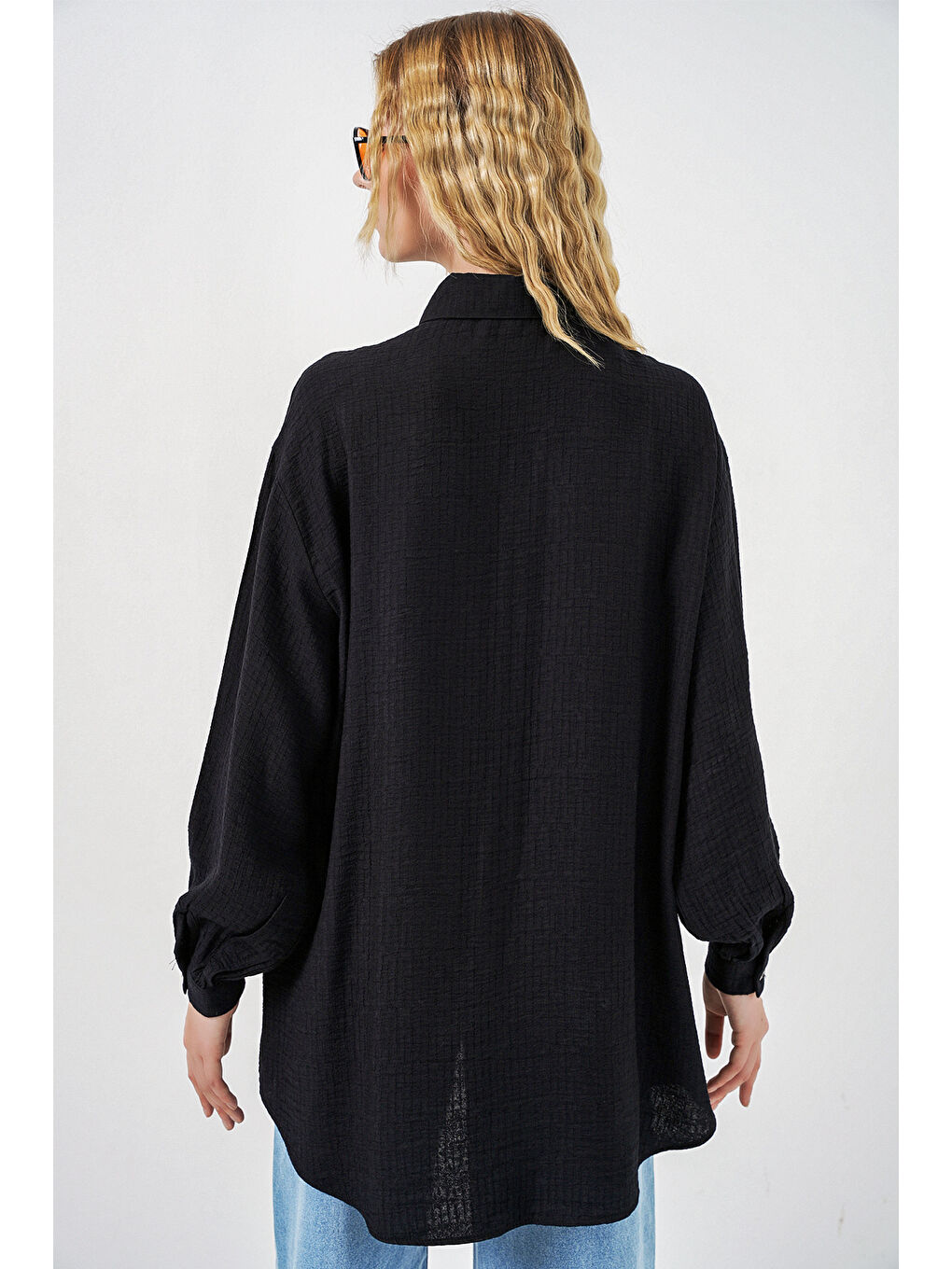 Kadın Dokulu Oversize Tunik 5989 - Siyah-5
