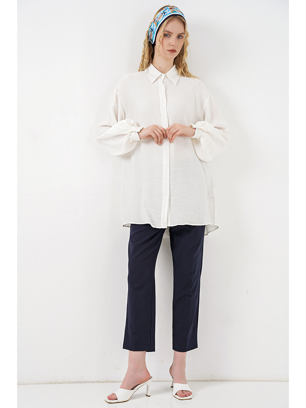 Kadın Dokulu Oversize Tunik 5989 - Beyaz-1