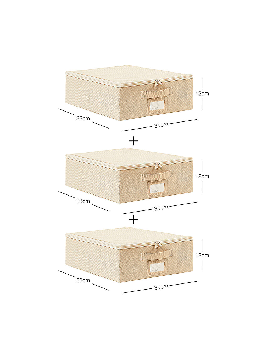 3'lü Küçük Boy Bej Balıksırtı Destekli Hurç Set 31 x 38 x 12 cm-2