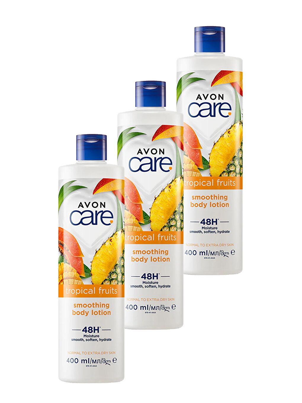 AVON Renksiz Care Tropical Fruits Ananas, Mango ve Papaya Özlü Vücut Losyonu 400 Ml. Üçlü Set