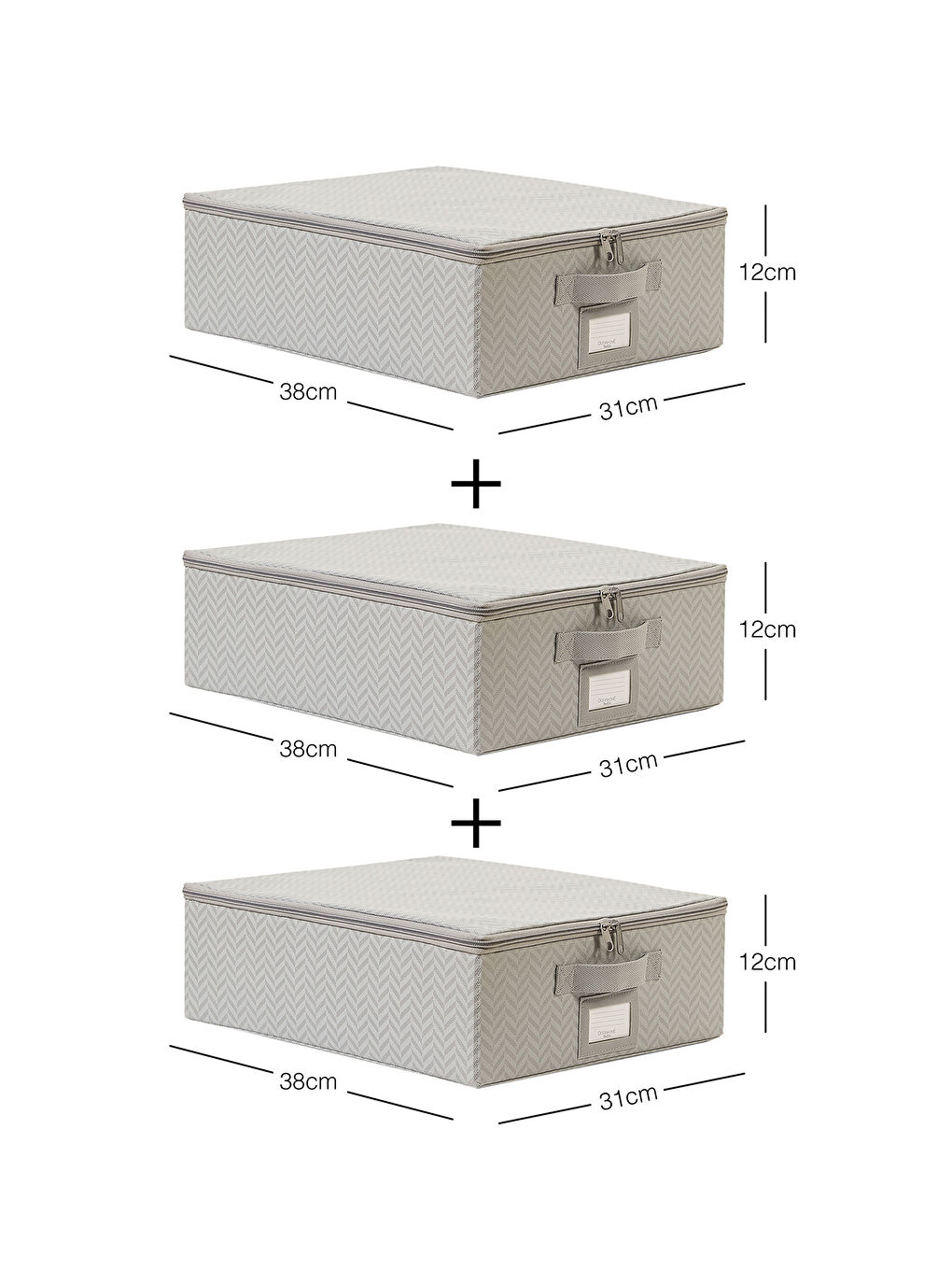 3'lü Küçük Boy Gri Balıksırtı Destekli Hurç Set 31 x 38 x 12 cm-2