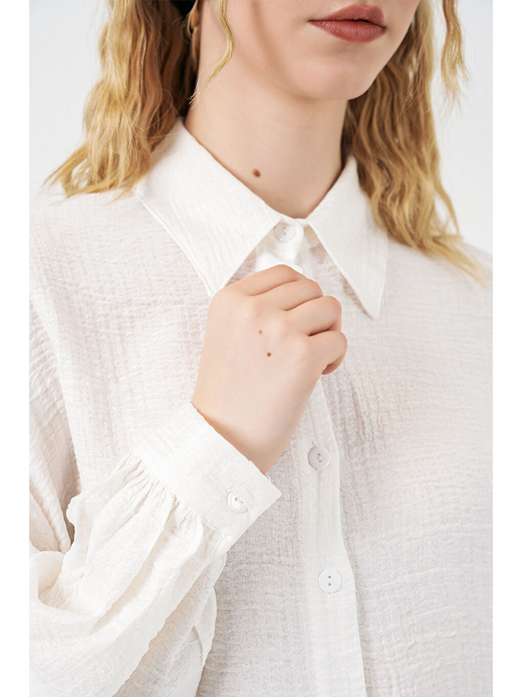 Kadın Dokulu Oversize Tunik 5989 - Beyaz-4
