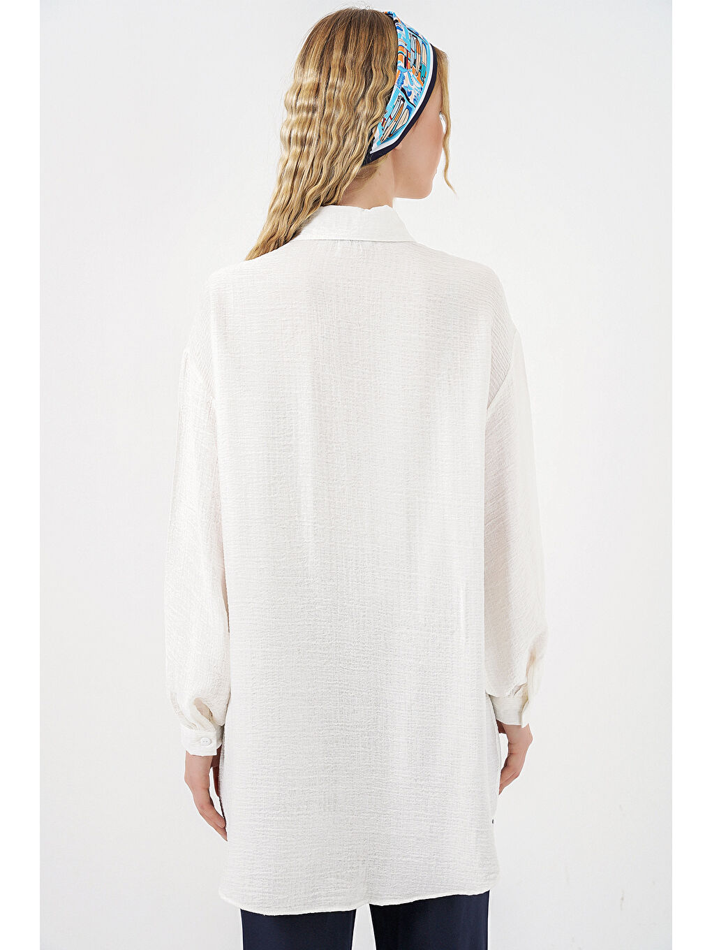 Kadın Dokulu Oversize Tunik 5989 - Beyaz-5