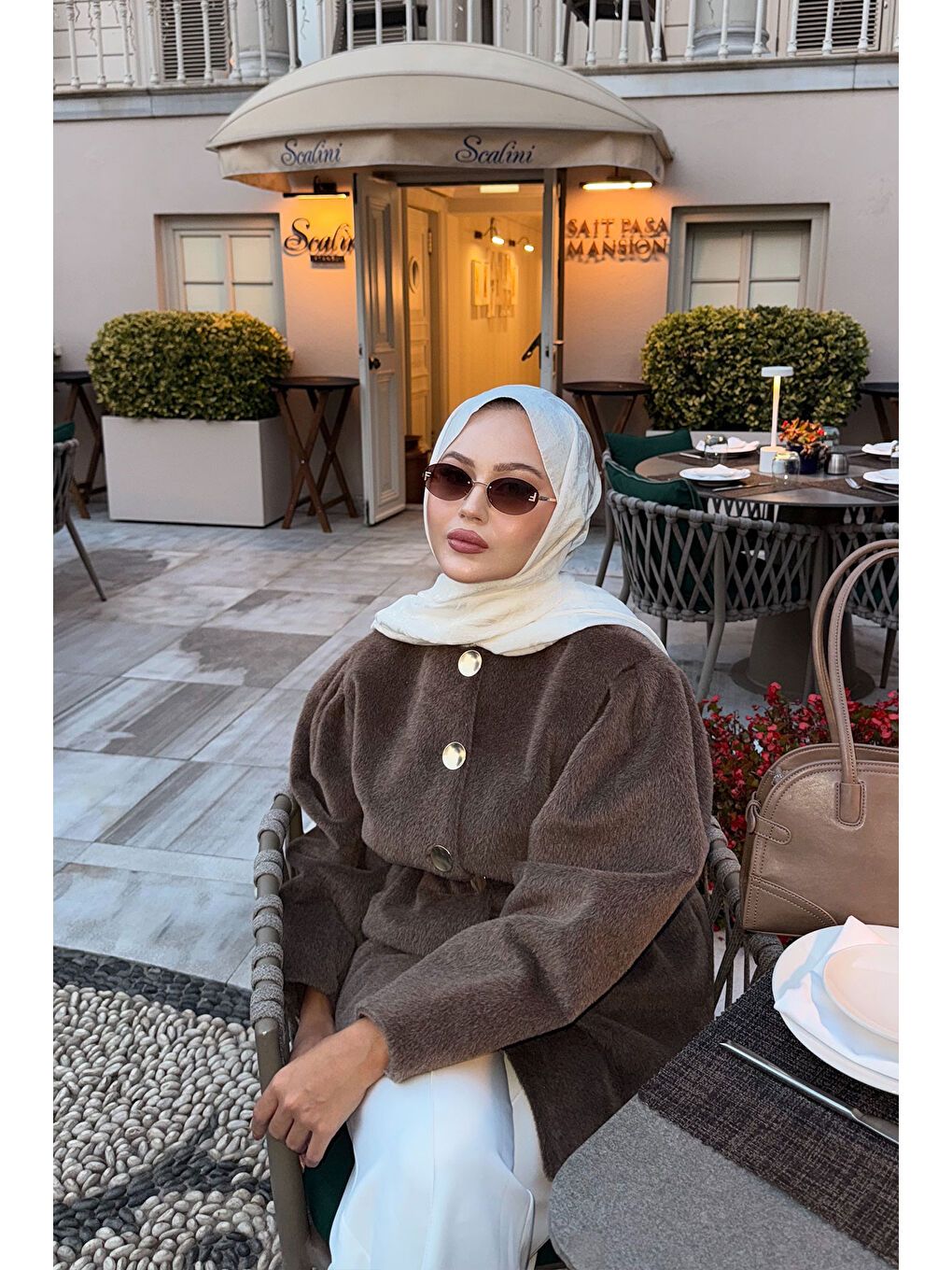 Kadın Gold Düğme Detay Mont Kahverengi-4