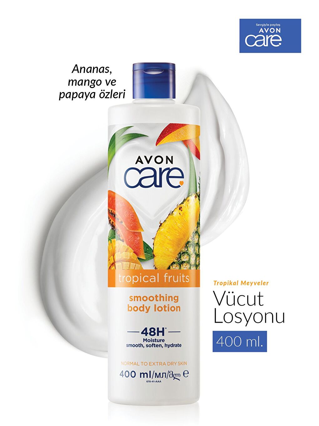 AVON Renksiz Care Tropical Fruits Ananas, Mango ve Papaya Özlü Vücut Losyonu 400 Ml. Üçlü Set - 2