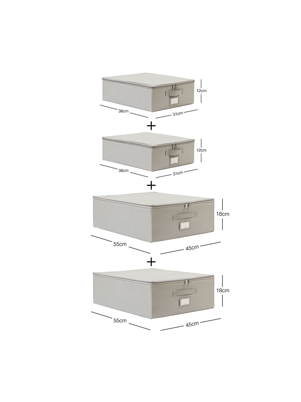 4'lü Gri Balıksırtı Destekli Hurç Set 2 Adet 31 x 38 x 12 + 45 x 55 x 18 cm-2