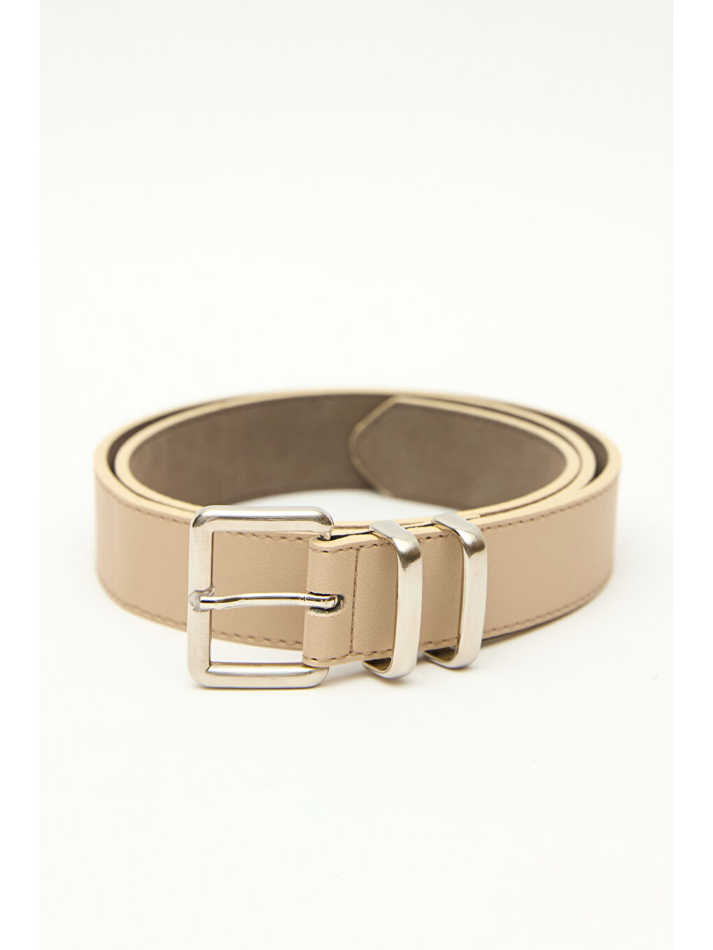 Basıc Kare Tokalı Deri Kemer Bej-4