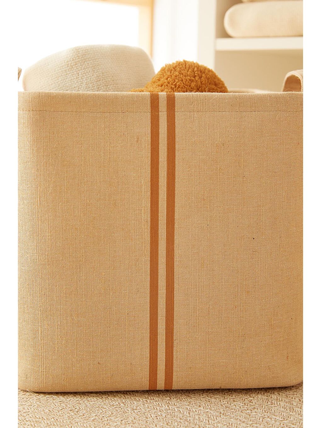 Bej 2'li Çocuk Odası Jüt Keten Kumaş Sepet Set 30 x 30 x 30 cm-2