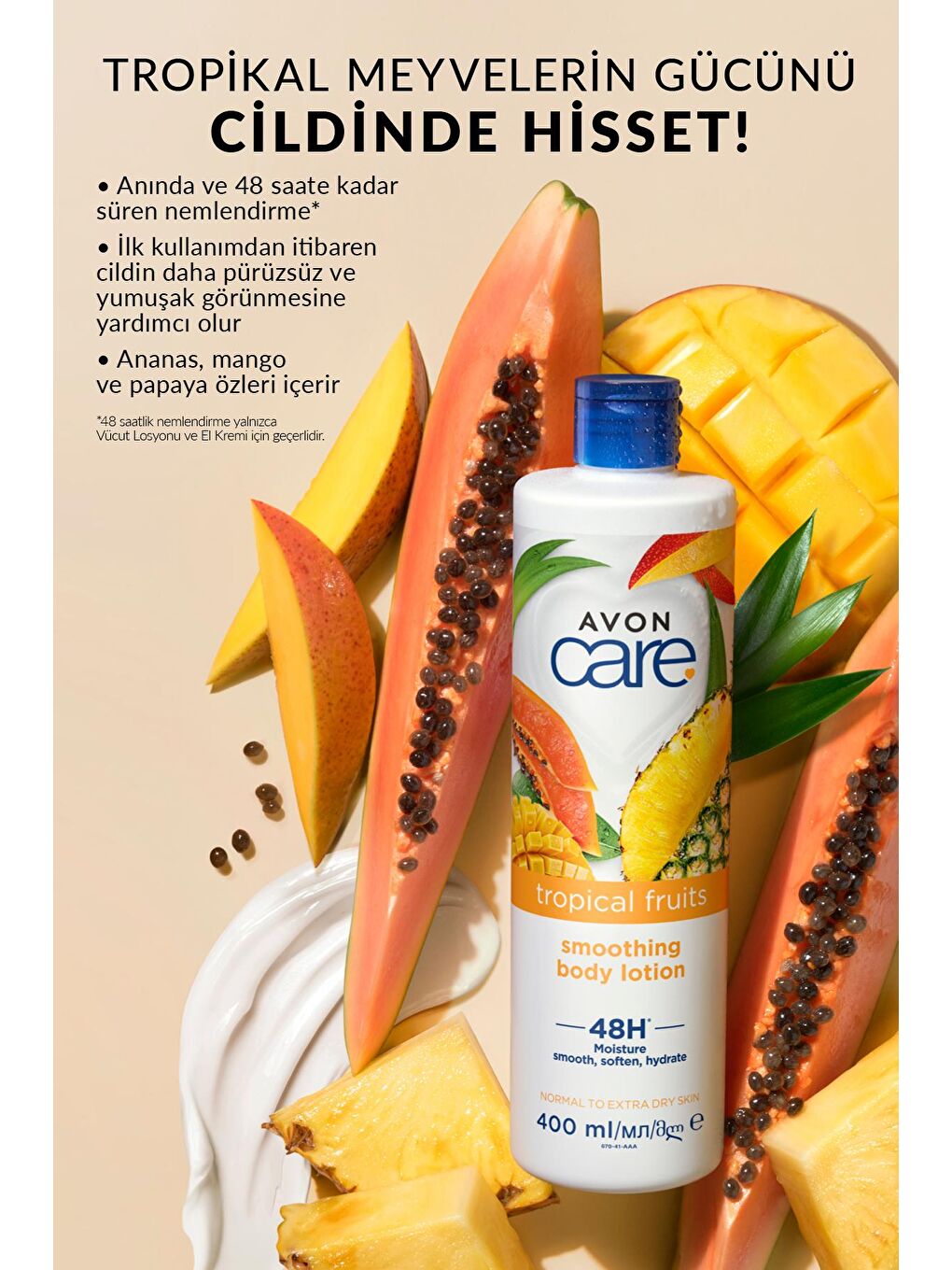 AVON Care Tropical Fruits Ananas, Mango ve Papaya Özlü Vücut Losyonu 400 Ml. Üçlü Set - 3