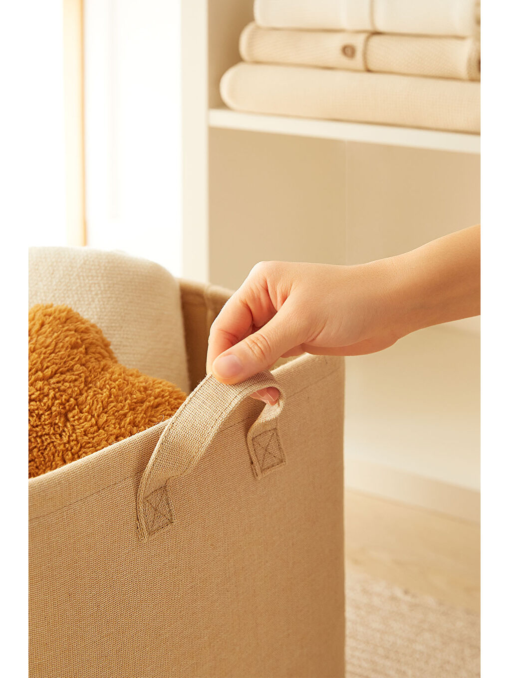 Bej 2'li Çocuk Odası Jüt Keten Kumaş Sepet Set 30 x 30 x 30 cm-3