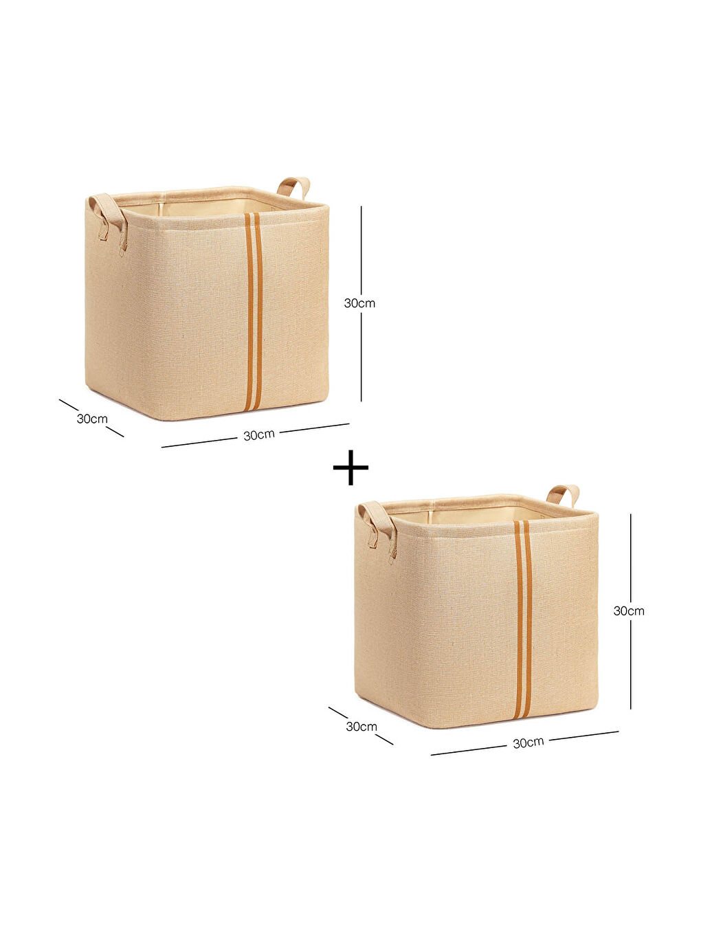 Bej 2'li Çocuk Odası Jüt Keten Kumaş Sepet Set 30 x 30 x 30 cm-6