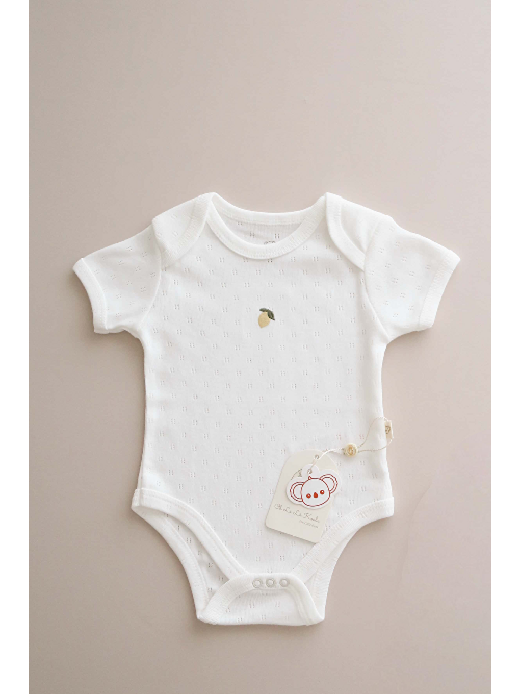 Ekru Limon Nakışlı Kısa Kollu Bebek Body