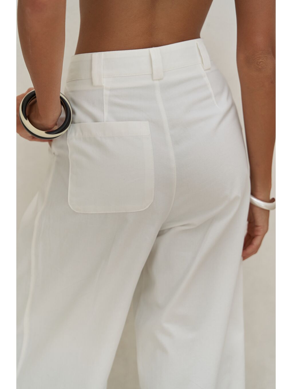 Delbin Kemer Detay Ekru Palazzo Pantolon-4