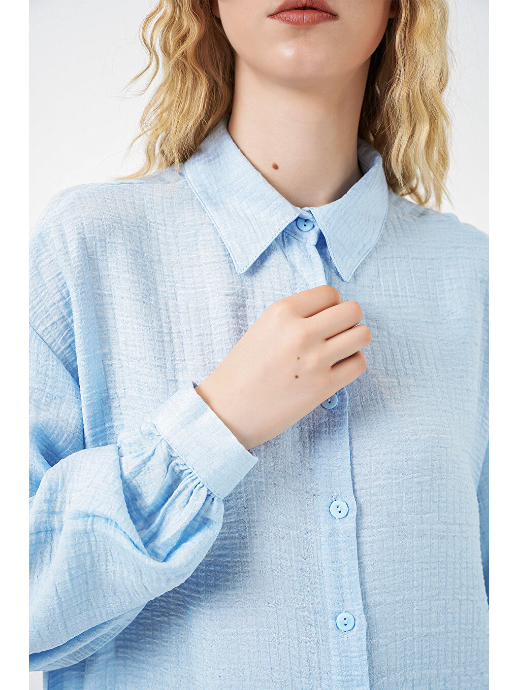 Kadın Dokulu Oversize Tunik 5989 - Mavi-4