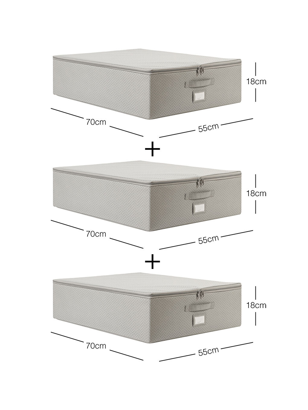 3'lü Büyük Boy Gri Balıksırtı Destekli Hurç Set 55 x 70 x 18 cm-2