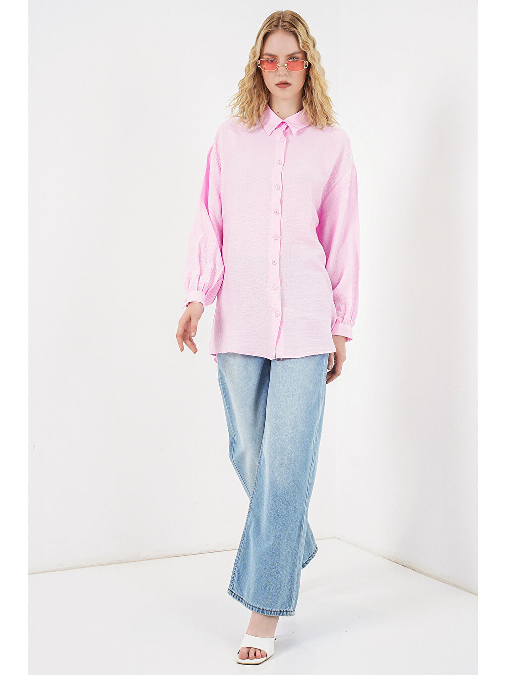 Kadın Dokulu Oversize Tunik 5989 - Pembe-1