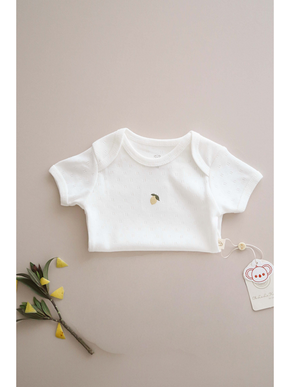 Ekru Limon Nakışlı Kısa Kollu Bebek Body-1