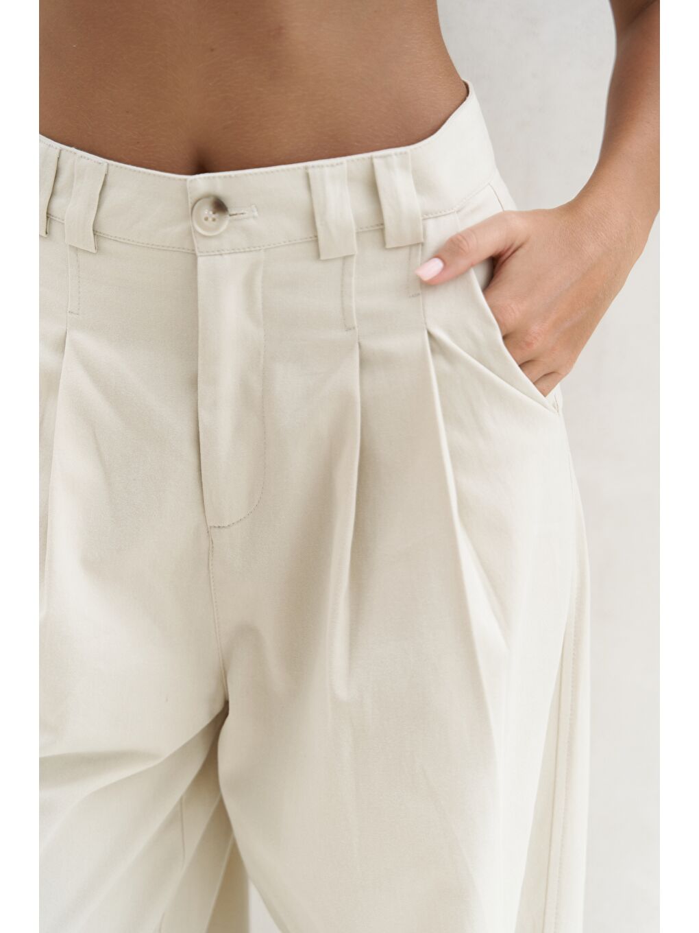 Delbin Kemer Detay Bej Palazzo Pantolon-7