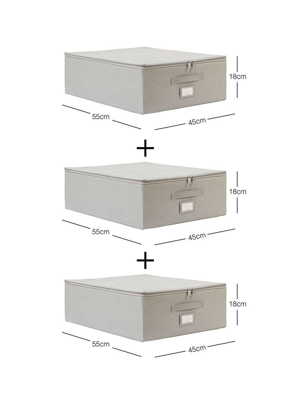 3'lü Orta Boy Gri Balıksırtı Destekli Hurç Set 45 x 55 x 18 cm-2