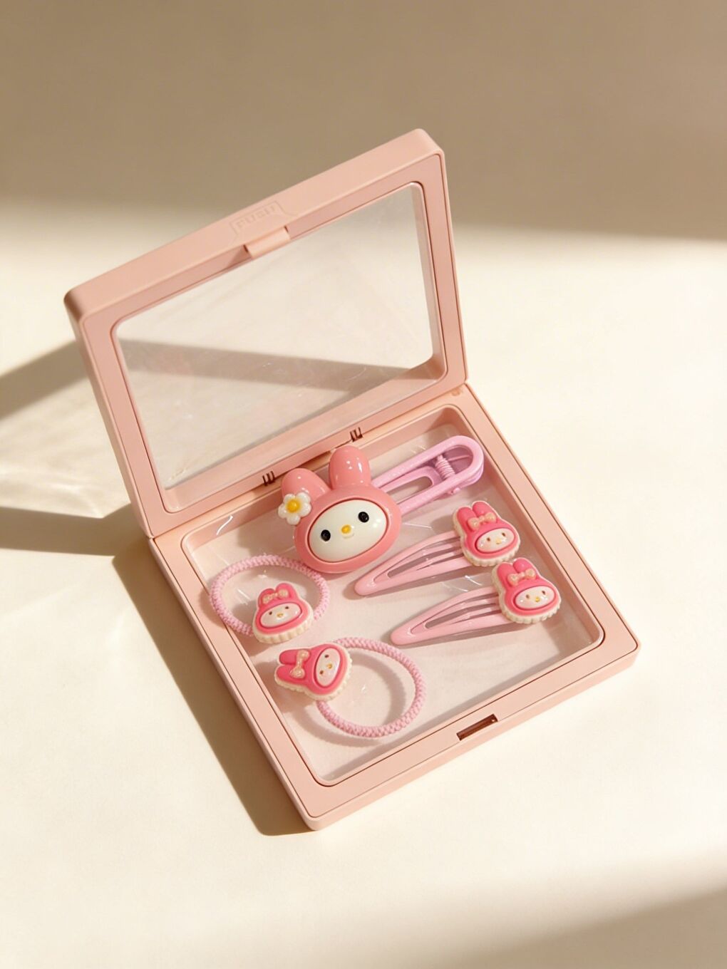 Kız Çocuk 5'Li Sevimli Plastik Kutulu Toka Seti Açık Pembe