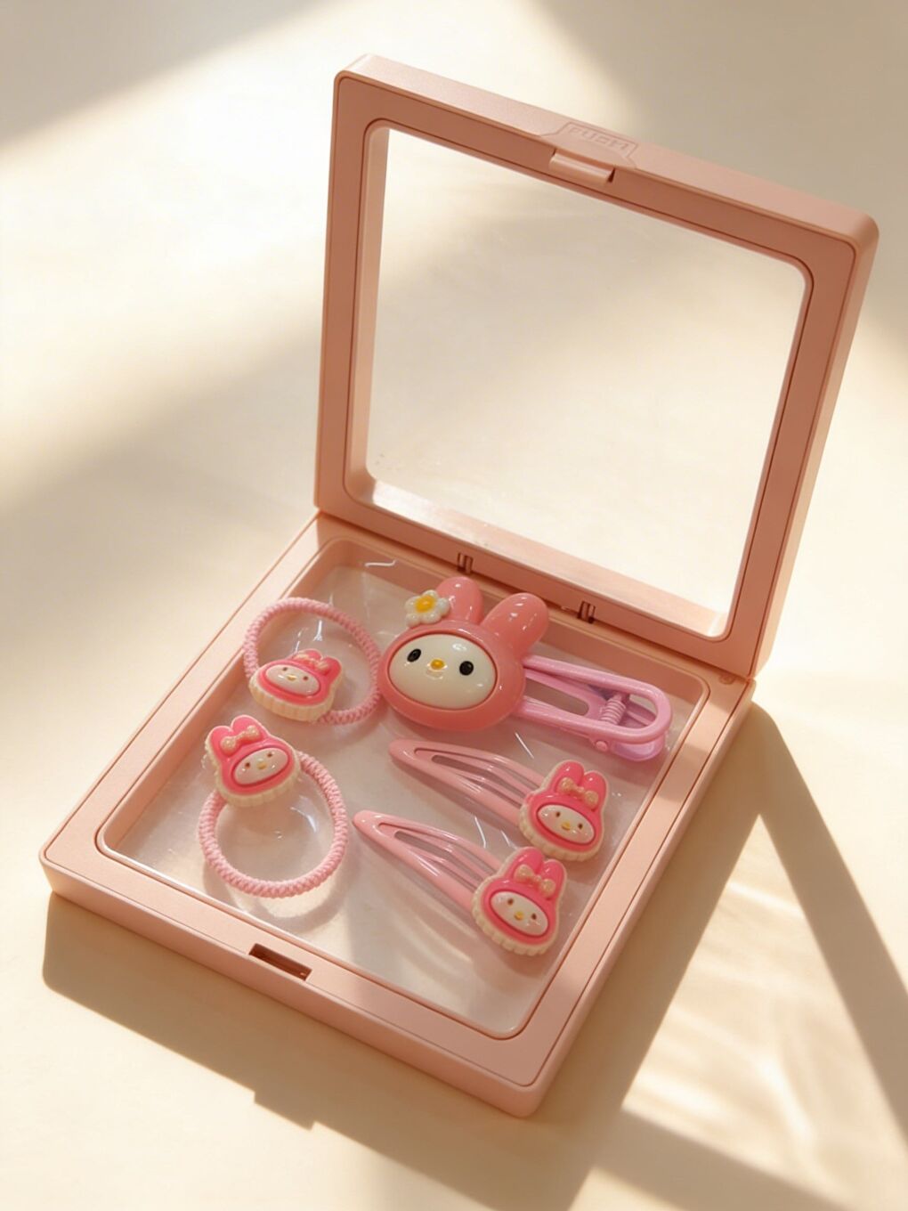Kız Çocuk 5'Li Sevimli Plastik Kutulu Toka Seti Açık Pembe-1