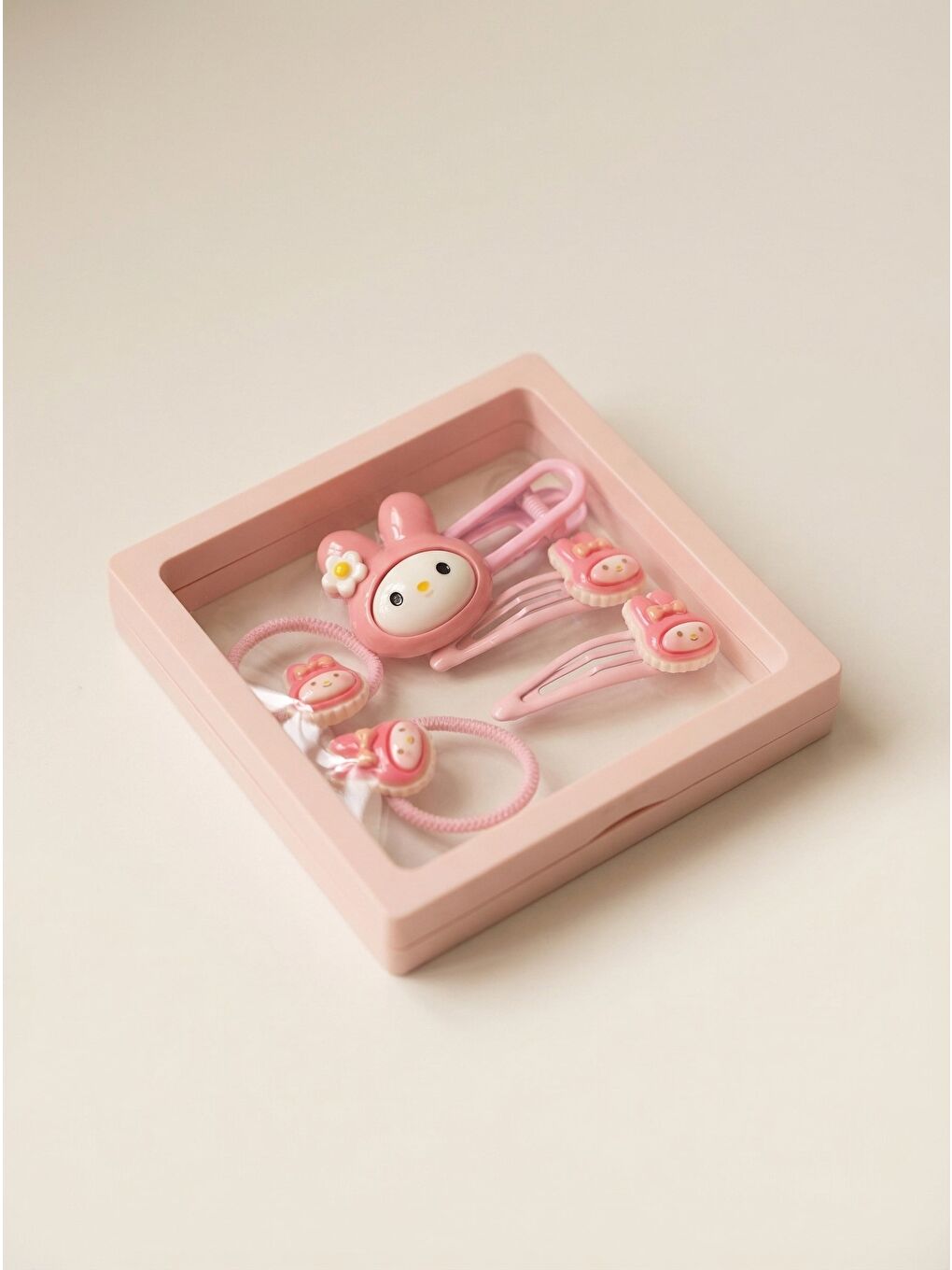Kız Çocuk 5'Li Sevimli Plastik Kutulu Toka Seti Açık Pembe-2