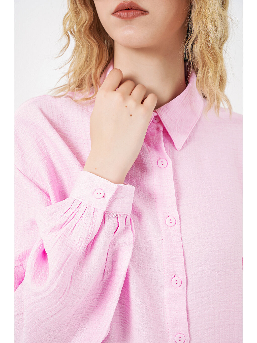 Kadın Dokulu Oversize Tunik 5989 - Pembe-4