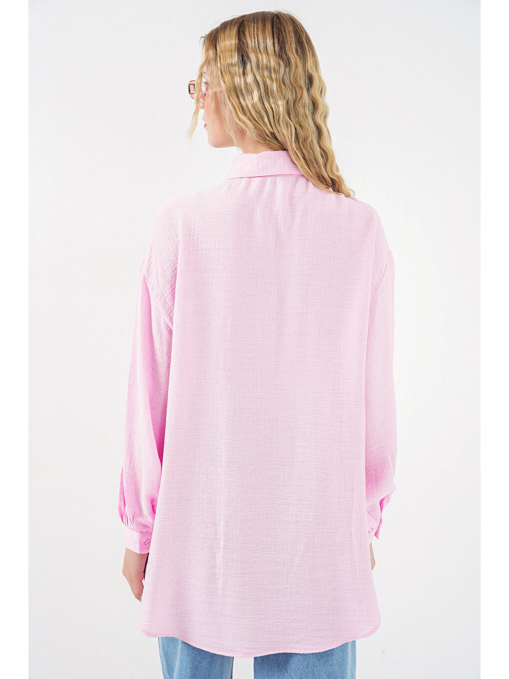 Kadın Dokulu Oversize Tunik 5989 - Pembe-5