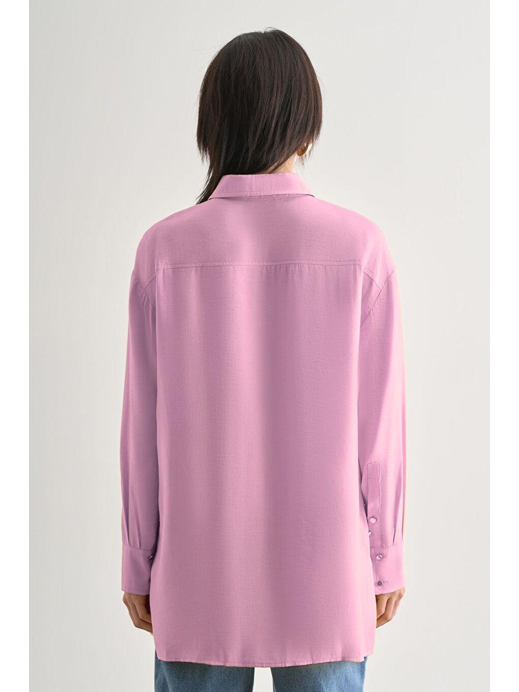 Yan Düğme Detaylı Premium Modal Pembe Tunik-2