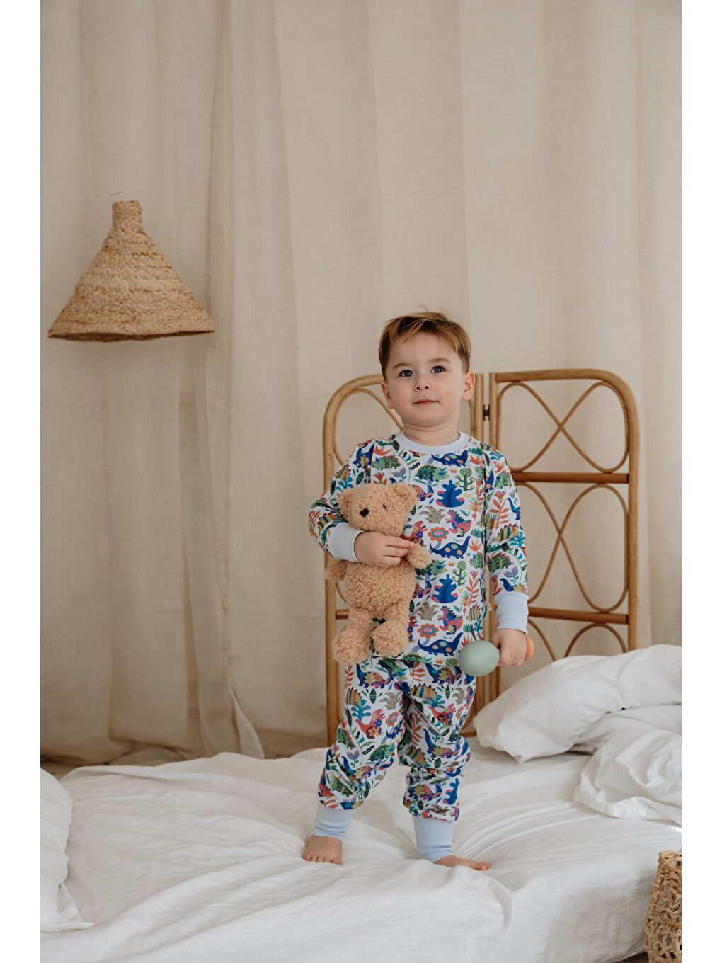 Mavi Dinozor Baskılı Color Shapes Çocuk Pijama Seti