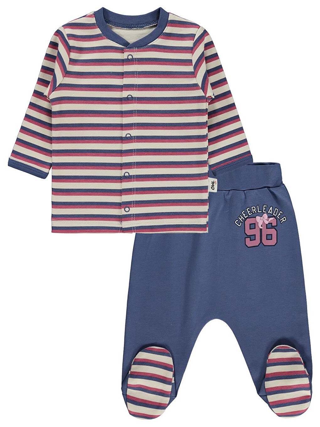 Baby Çizgi Empirme 1-9 Ay Pijama Takımı - Bej