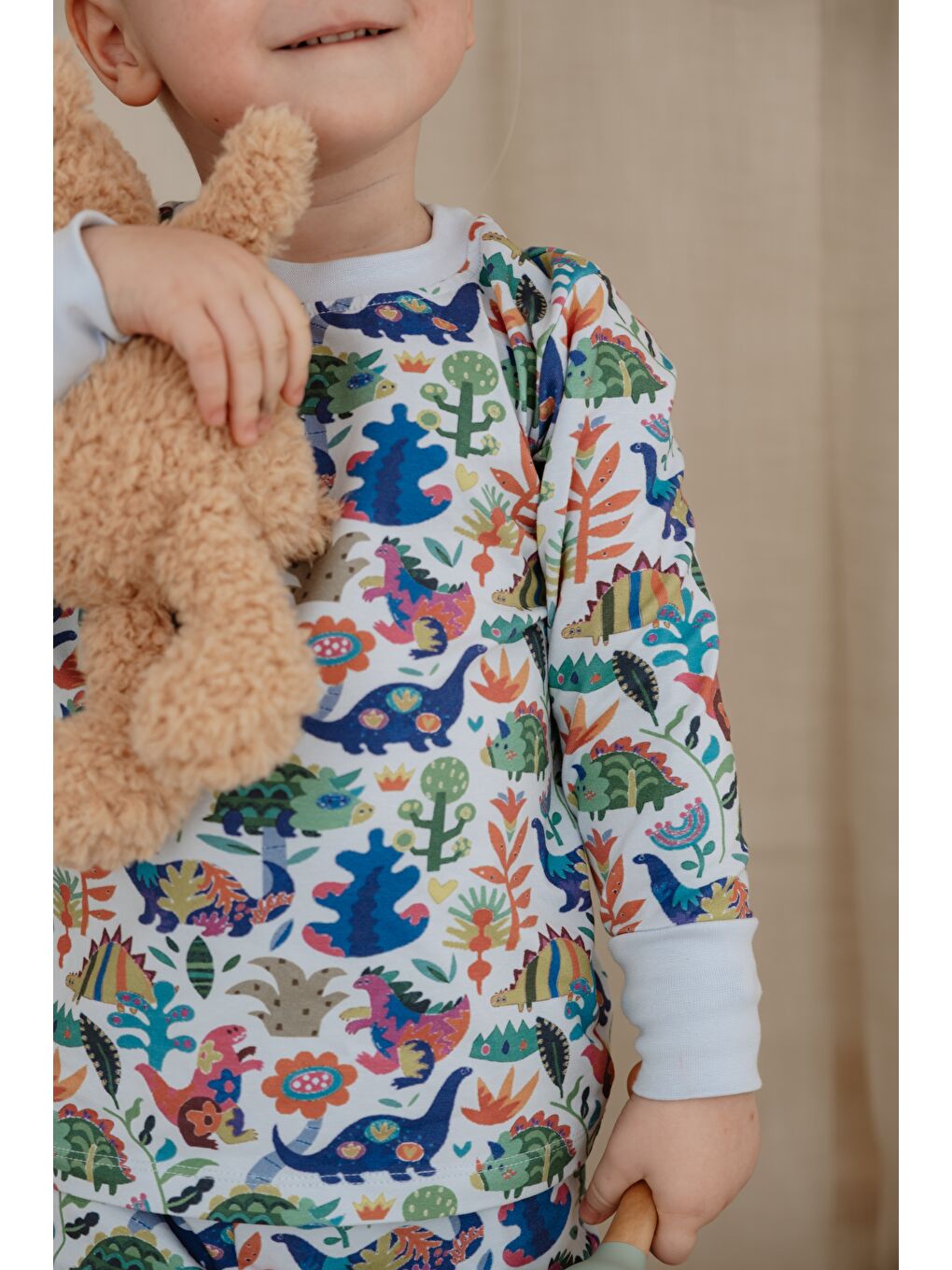 Mavi Dinozor Baskılı Color Shapes Çocuk Pijama Seti-2