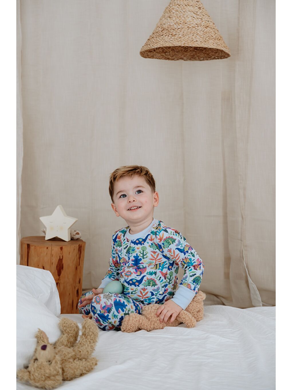 Mavi Dinozor Baskılı Color Shapes Çocuk Pijama Seti-3