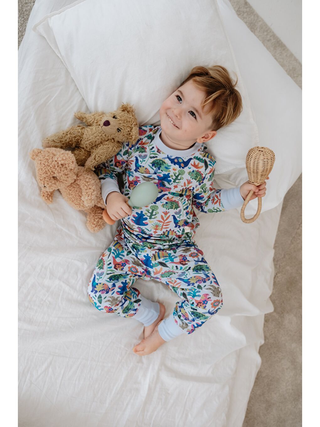 Mavi Dinozor Baskılı Color Shapes Çocuk Pijama Seti-6