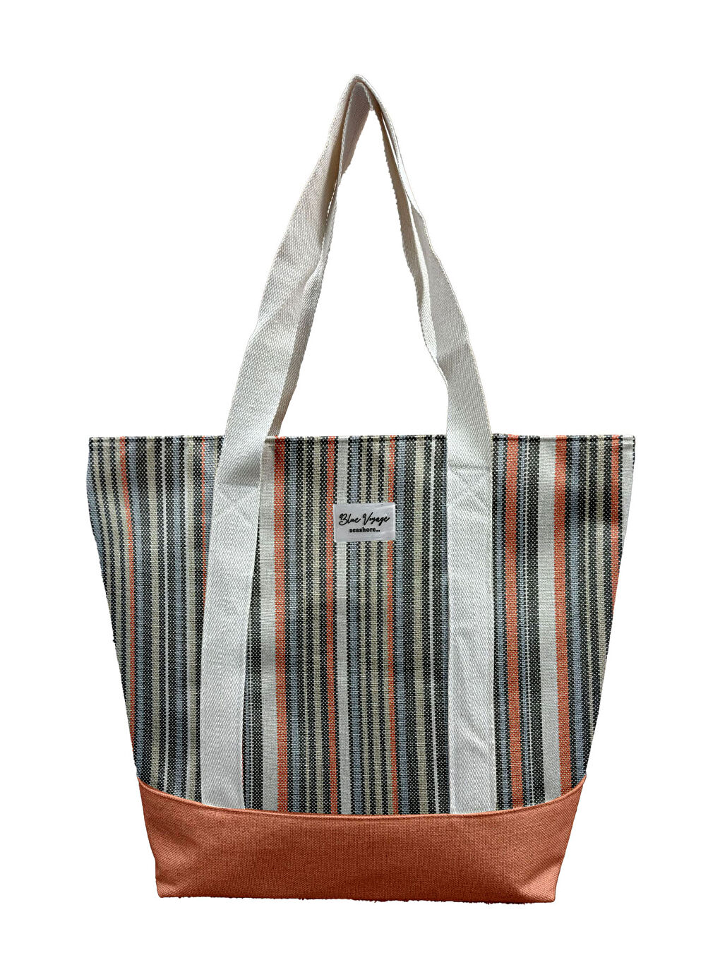 Keten Çizgili Su Geçirmez Pamuk Plaj Çantası 4001 Turuncu-1