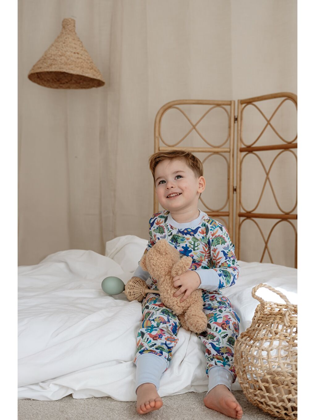 Mavi Dinozor Baskılı Color Shapes Çocuk Pijama Seti-7