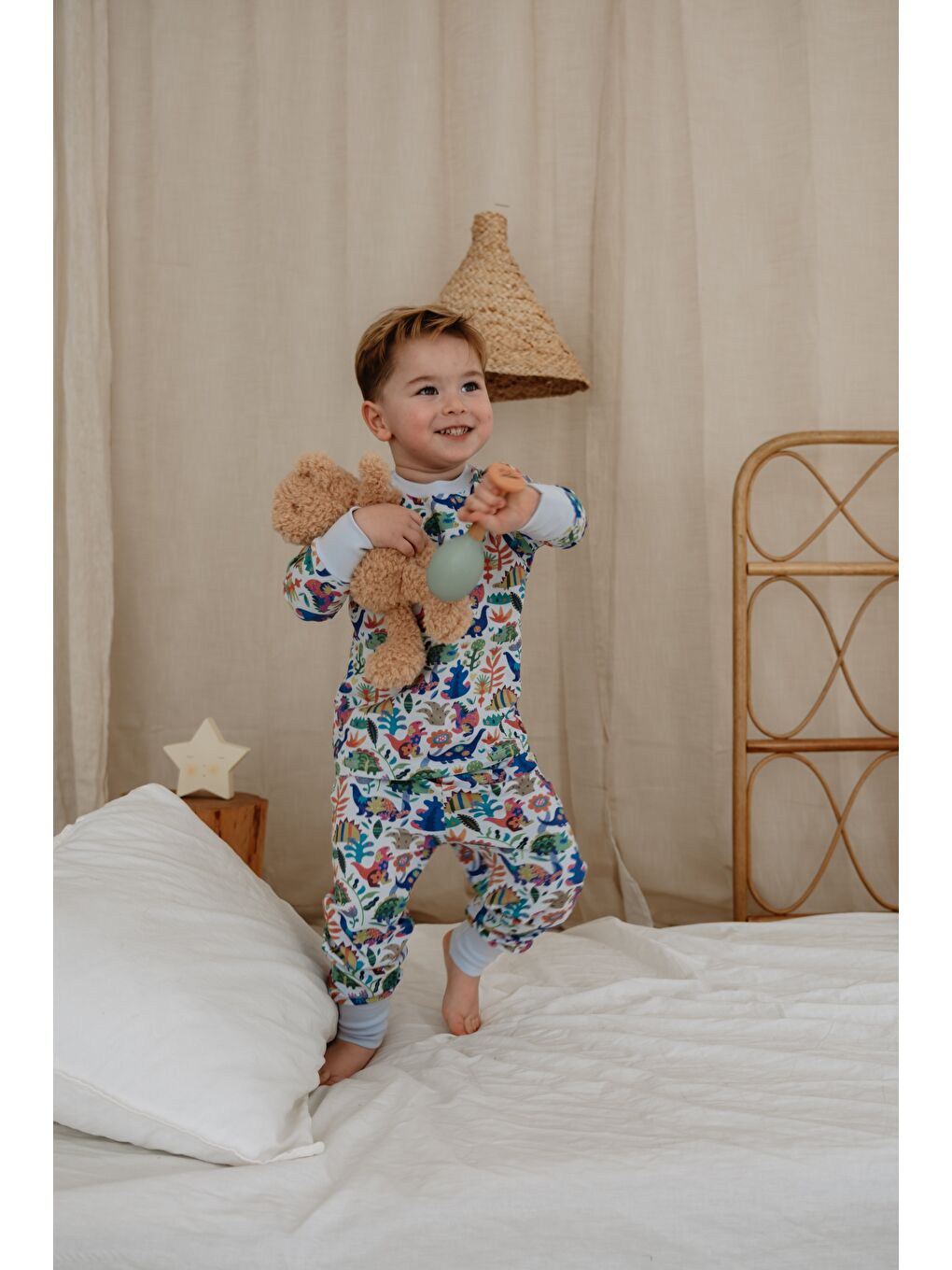 Mavi Dinozor Baskılı Color Shapes Çocuk Pijama Seti-8