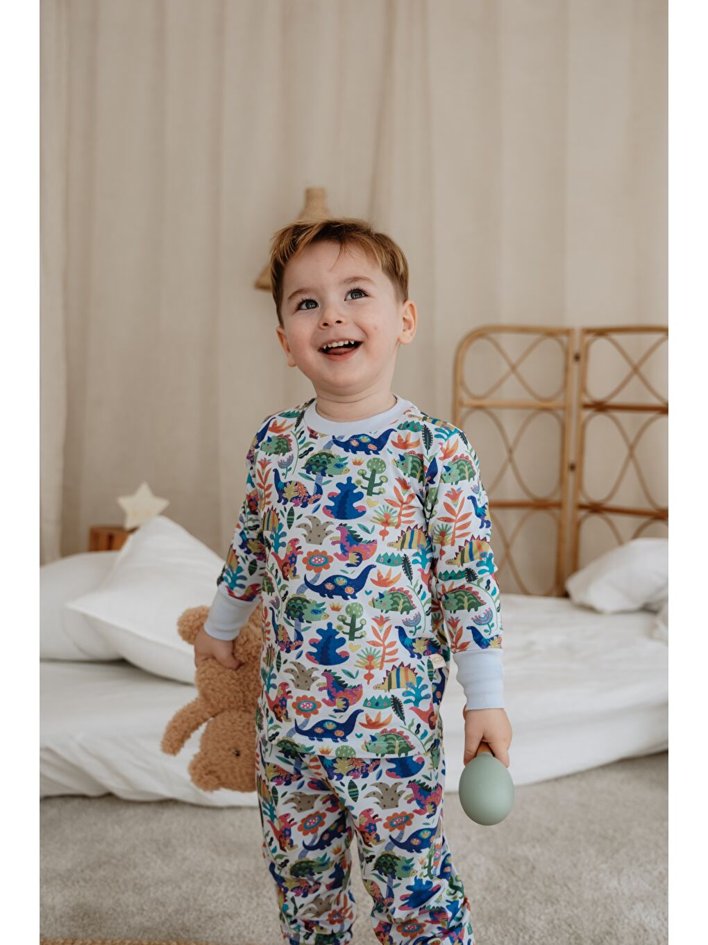 Mavi Dinozor Baskılı Color Shapes Çocuk Pijama Seti-9