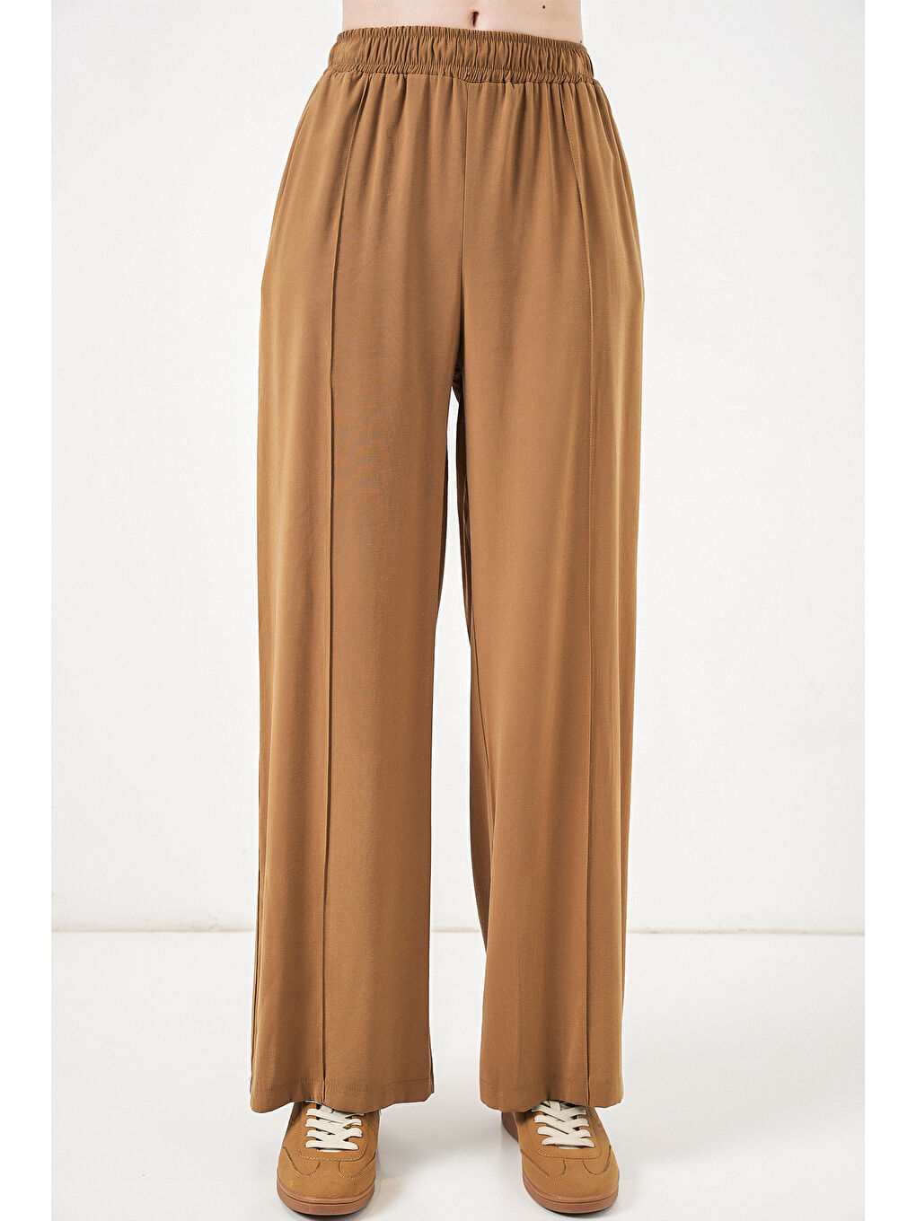 Kahverengi Kadın Beli Lastikli Bol Paça Pantolon 30087 - Taba-2