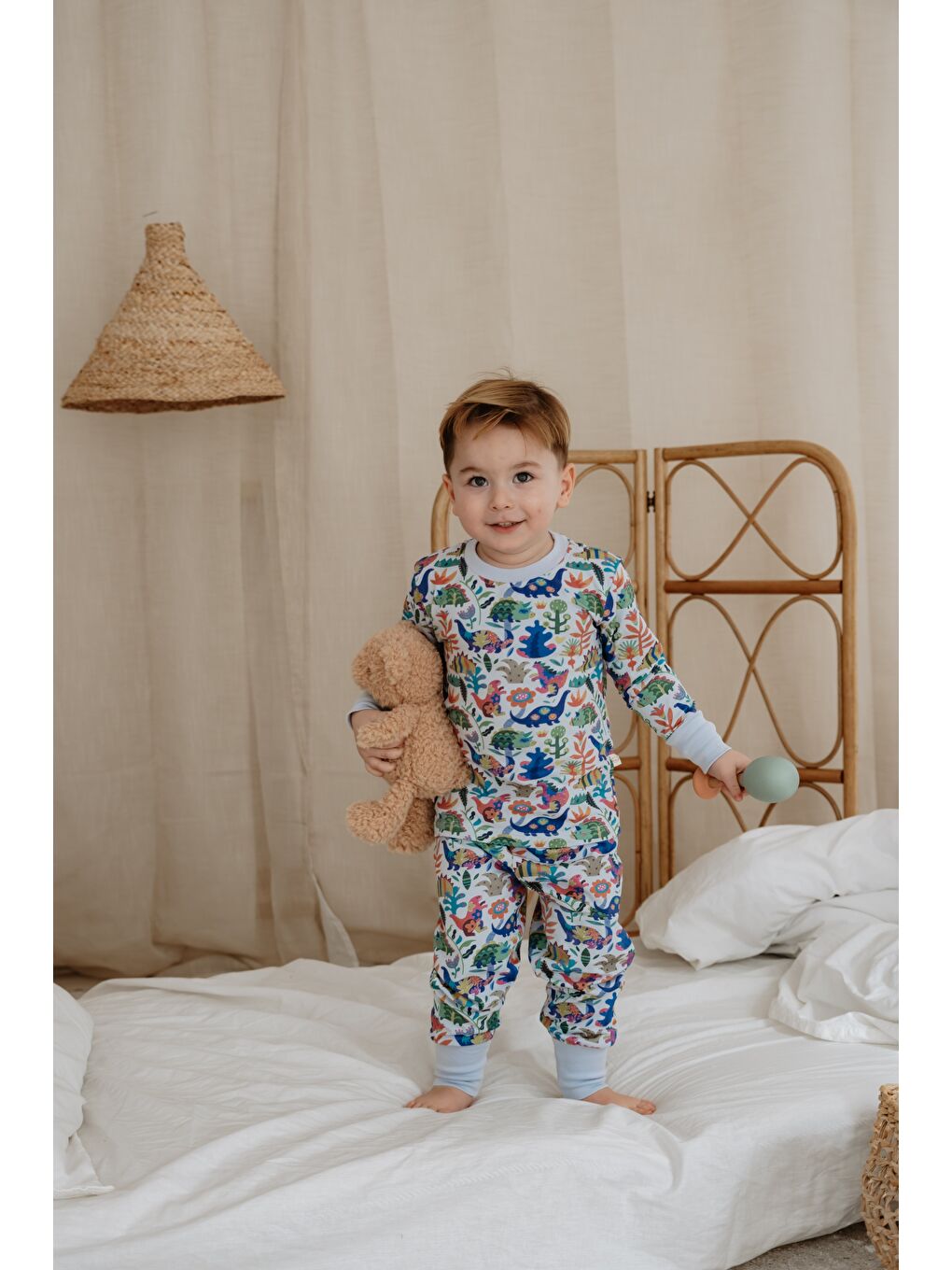 Mavi Dinozor Baskılı Color Shapes Çocuk Pijama Seti-10