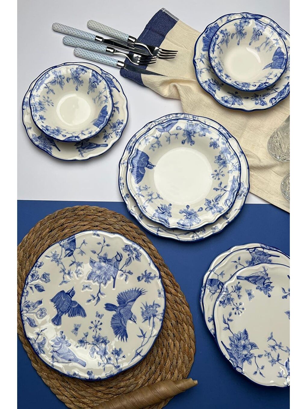 TABAK EVİ Ekru Stoneware Flower Yemek Takımı 6 Kişilik 24 Parça - 1