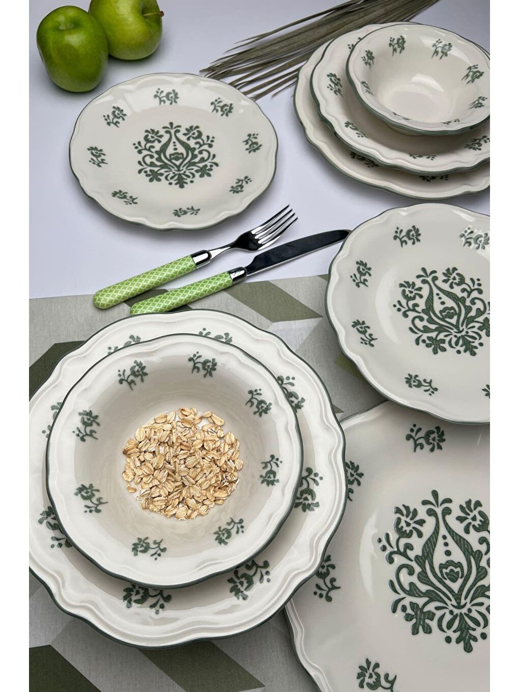 TABAK EVİ Krem-Beyaz Stoneware Flower Green Yemek Takımı 6 Kişilik 24 Parça - 4