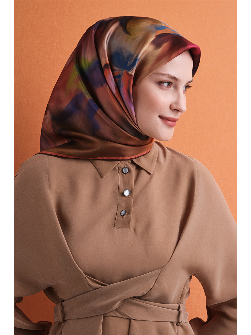 Kahverengi Saf İpek Twill Eşarp 9603d 36-1