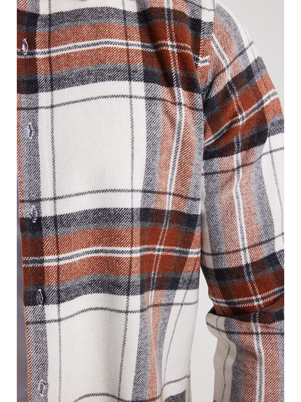 Ekru Erkek Slim Fit Dar Kesim Kareli Kışlık Oduncu Gömlek-3